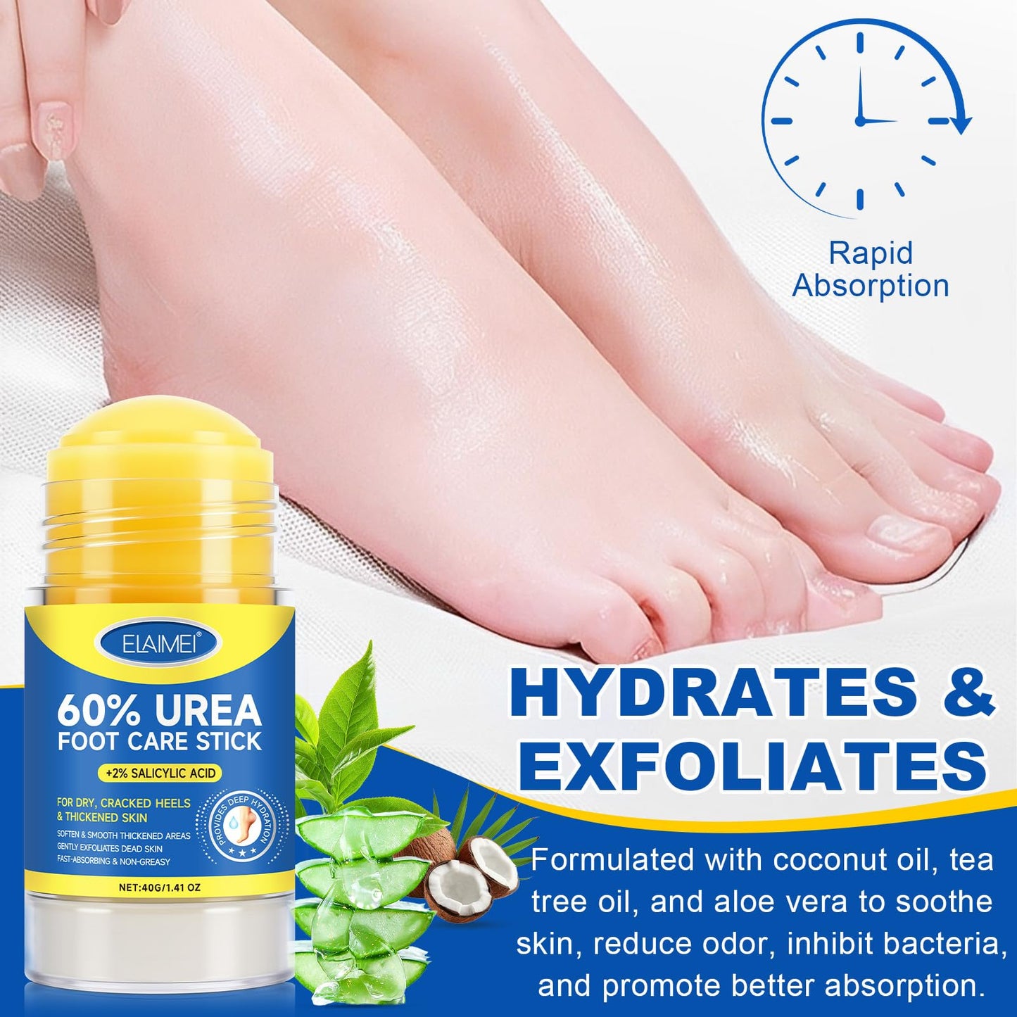 Generic Urea Foot Cream with Salicylic Acid – Heel Stick for Cracked Feet, Repairs Dry Rough Heels Fast, Intensive Moisturizer for Dead Skin, Hydrating Heel Balm with Urea for Smooth -Looking Feet