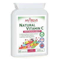 Nutrilus Natural Vitamin C Capsules from Acerola Cherry 500mg Extract - High Bioavailability Supplement - not Ascorbic Acid - Fruit and Herbs Extracts - not Tablets