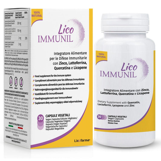 Licofarma Lico Immunil Immune System Support Supplement | Quercetin, Lactoferrin, Zinc, Lycopene | Natural Immune Support | Immune Booster | 30 Vegetables Caps