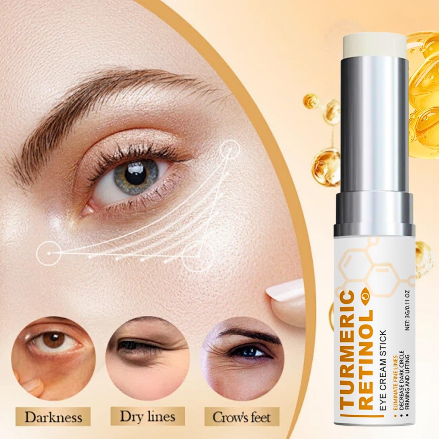 IZBEAUVO Turmeric Retinol Eye Stick, Turmeric Under Eye Cream Stick, 2 PCS Eye Cream for Dark Circles and Puffy Eyes, Moisturizing Balm Stick, Wrinkle Multi Balm Eye Bags Remover, Under Eye Brightener Smooth