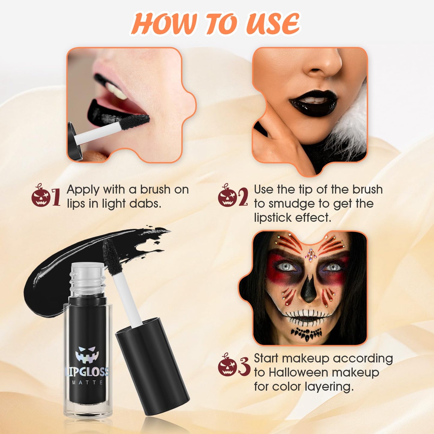 Allony Halloween Lipstick, Black/white/Red/Blue Lipstick Halloween, Goth Makeup Set, Black Lipstick Matte, Matte Lip Gloss Set for Halloween, Christmas, Dance Drama, Parties