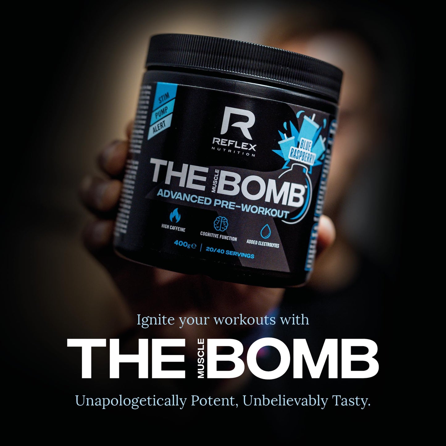 Reflex Nutrition Pre Workout The Muscle Bomb 350G Caffeine 9G Citrulline Malate 2.5G Beta Alanine Added Hydration Electrolytes (Blue Raspberry, 400G)
