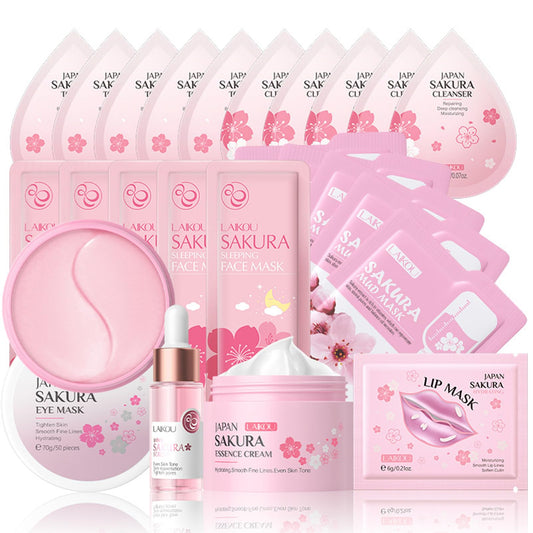 MrCuvaryas Cherry Blossom Skin Care Sets & Kits, Skin Care Set For Pamper Teenage Girls Gifts, Girls Pamper Set Sakura Facial Kit With Cream,Serum,Eye Mask,Lip Mask,Toner,Cleanser,Face Mask 24PCS
