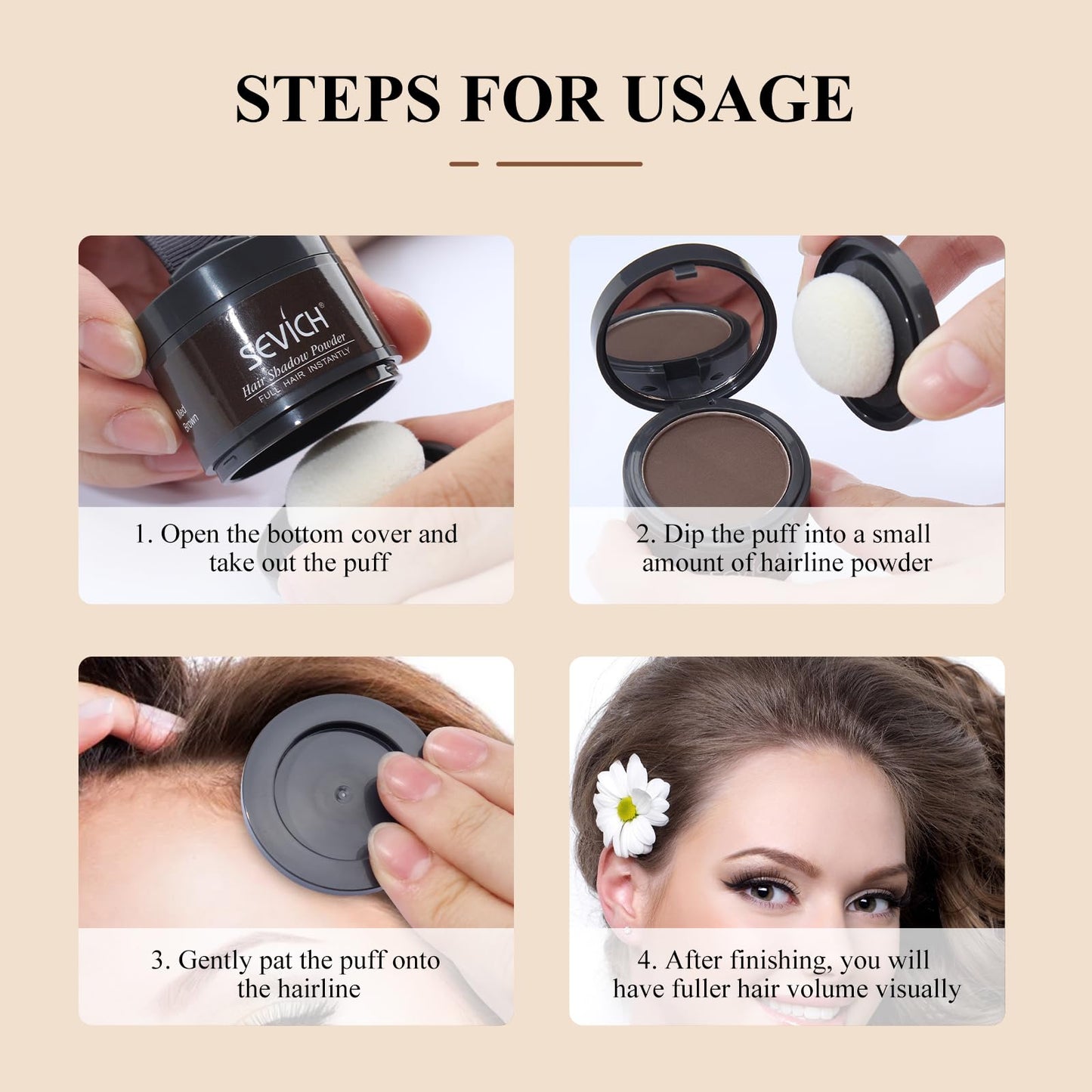 Sevich Hairline Powder,Instantly Conceals Hair Loss, Root Touch up Powder, Hair Shadow Toppers for Women & Men, Touch Up for Thinning Gray Hair, Windproof & Sweatproof,Grey