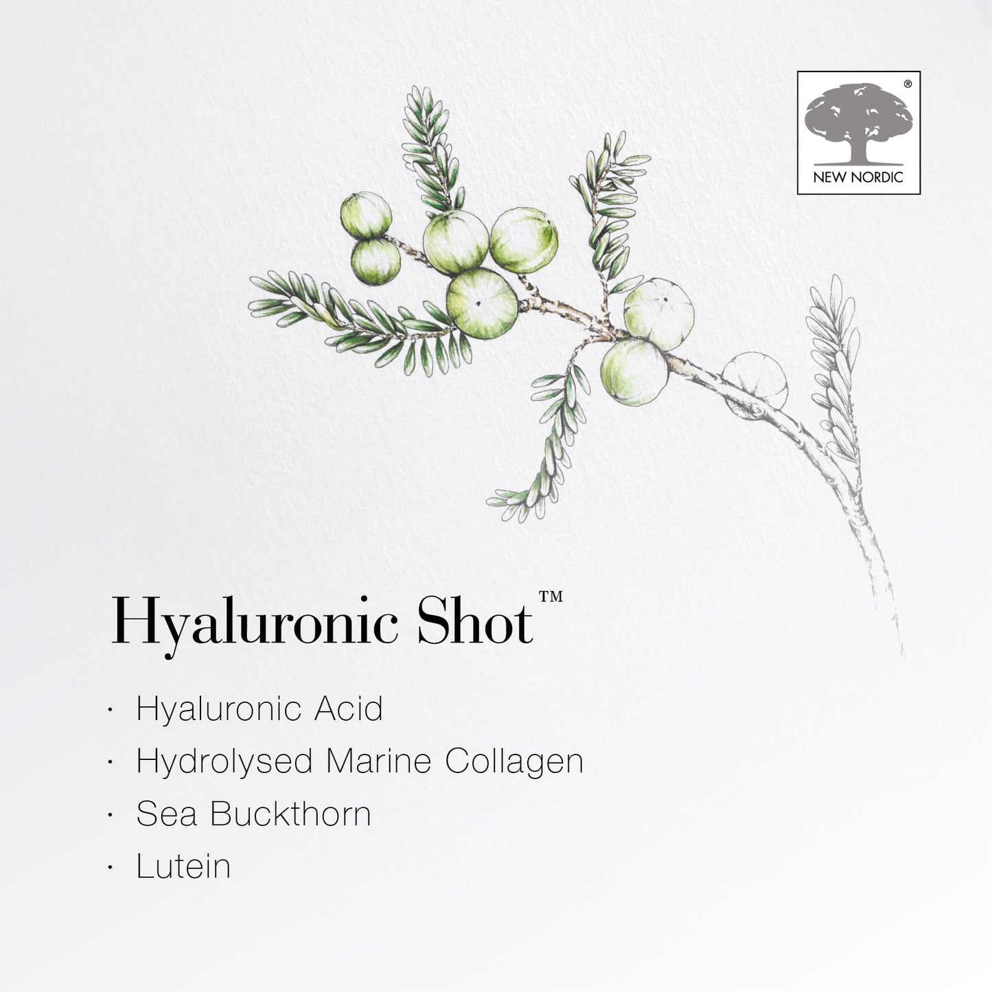 New Nordic Hyaluronic Shot | Hyaluronic Acid with Marine Collagen Supplement | to Improve Skin Elasticity and Reduce Wrinkles | Ready to Drink Fresh Citrus Flavour | 15 Sachets