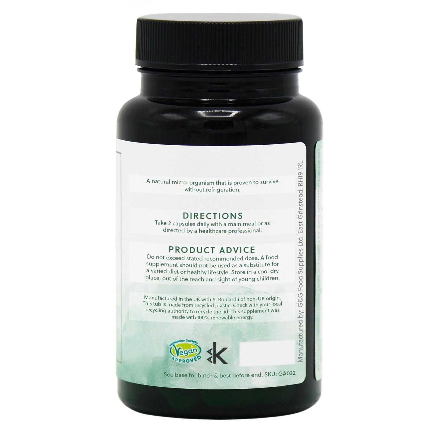 Saccharomyces Boulardii Supplement - Live Bacteria Supplement - 8 Billion Viable Organisms - 60 Vegan Capsules - Non-GMO, Made in The UK - G&G Vitamins