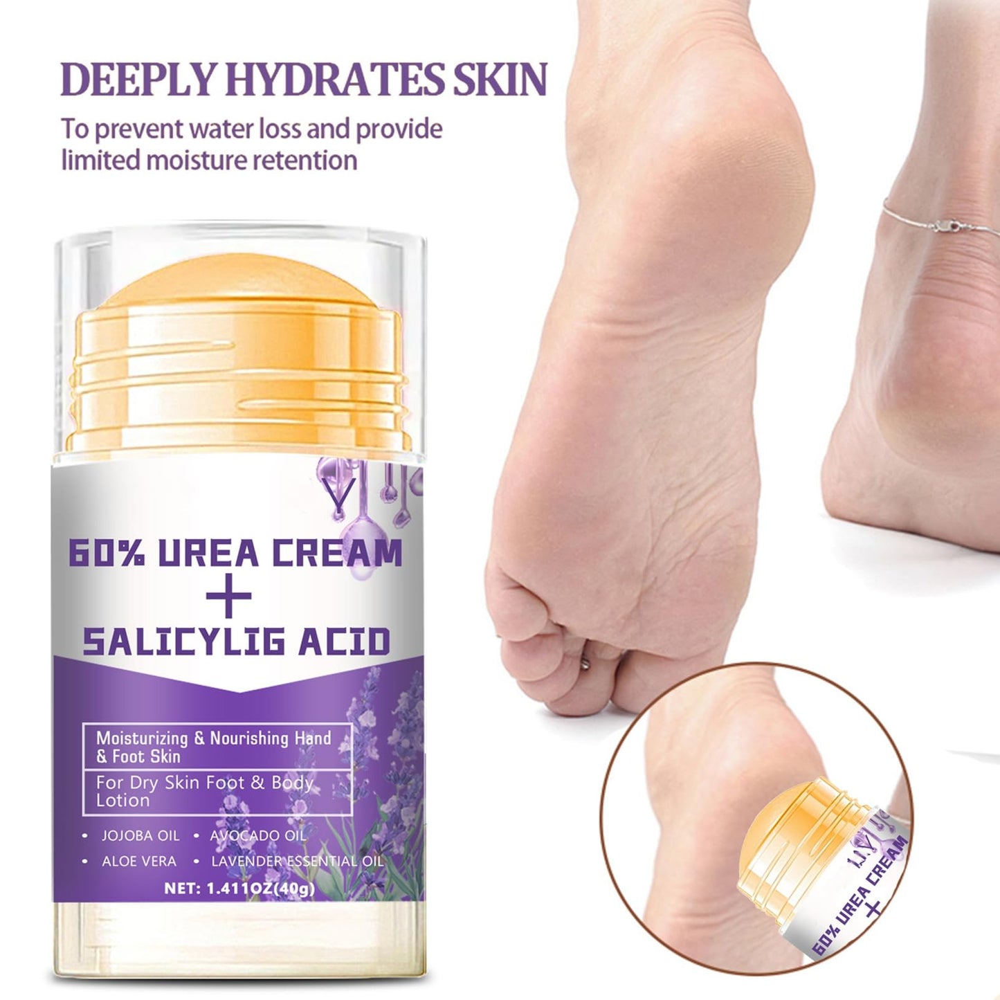 Maggidea Urea Cream 60% for Feet & Dry Cracked Skin - Urea Foot Cream - Lavender Foot & Hand Cream for Cracked Heels and Dry Skin - Moisturizing Foot & Hand Balm for Heels, Knees, Elbows & Hands