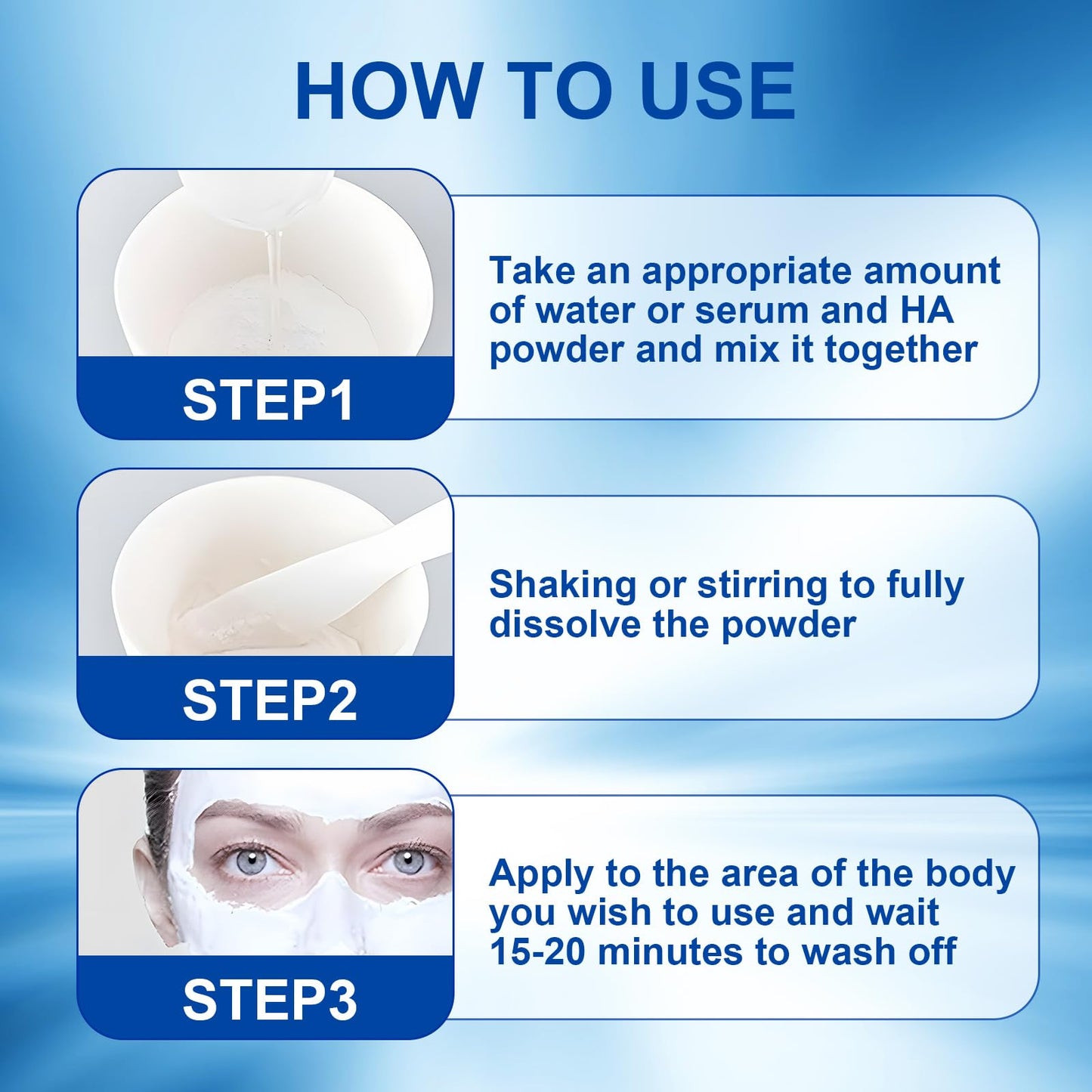 Generic 2pcs Hyaluronic Acid Powder Pure, Natural Hyaluronic Acid Powder for Face, DIY Low Molecular Face Mask, Micro Ingredients Facial Serum, Deep Hydrating & Smooths Wrinkles, 100g*2