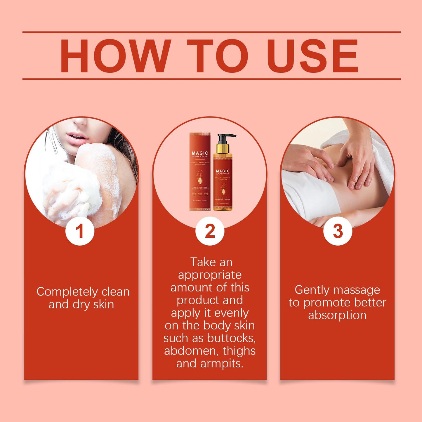 Magic Luxury Body Oil for Women, Firming Body Oil with Squalane and Rose Hip, Silken Tightening Oil for Smooth Glowing Skin, Natural Moisturizing Dry Skin Care, 100ML