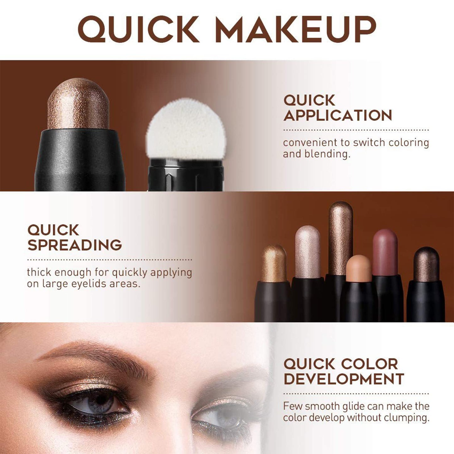 Glitter Eyeshadow Metallic Eye Shadow Stick,Pearl Shimmer Dual-Ended Eyeshadow Eye Brightener Highlighting Pen,High Pigmented,Cruelty Free,Smooth Easy To Color For Sensitive Eyes Makeup (#03)