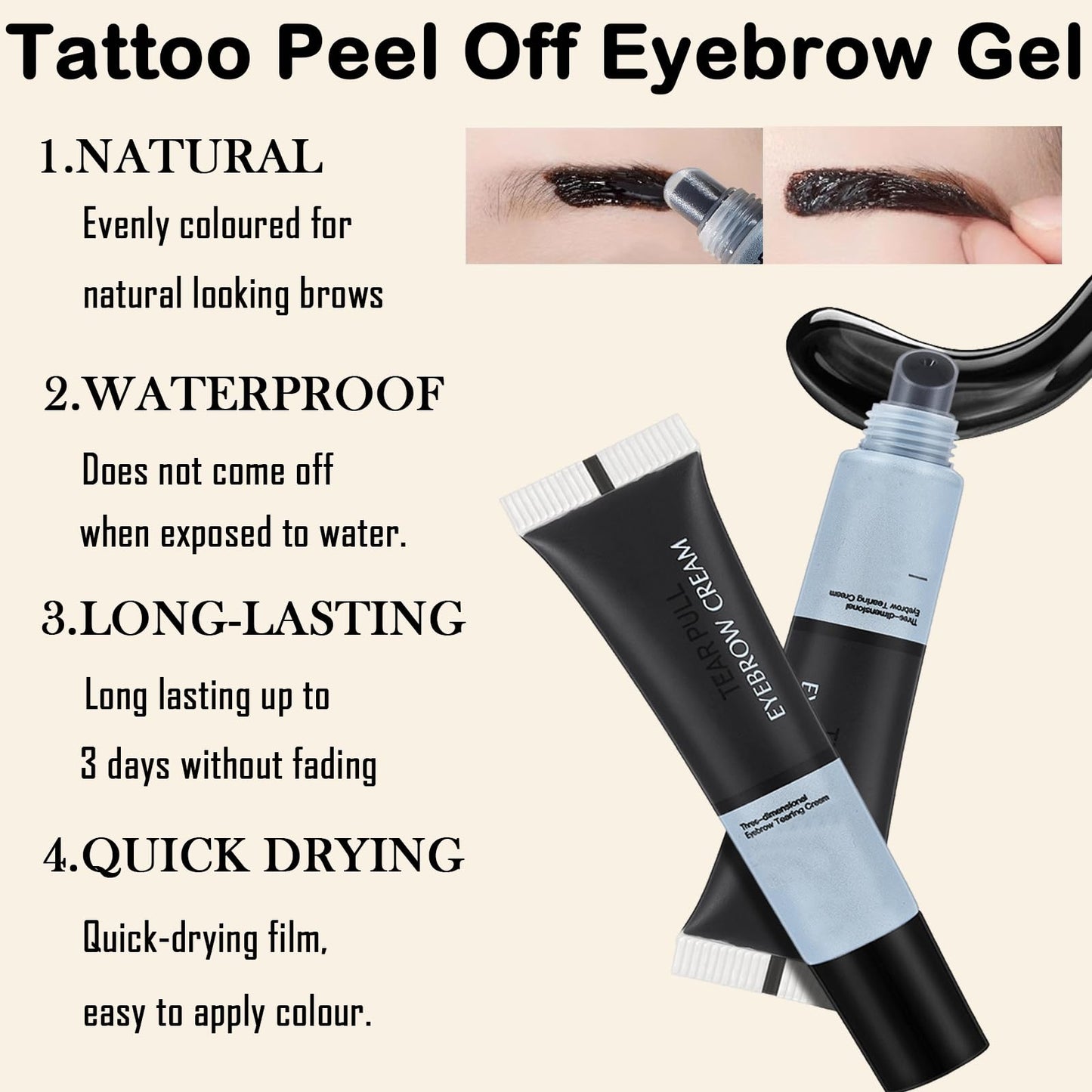 GEEWHILE Eyebrow Tint Tattoo Peel Off Eyebrow Gel Semi-Permanent Colour Brow Tattoo Gel Lasts Up To 3 Days, Waterproof Brow Tint With 10Pcs Eyebrow Stamp Stencil, Eyebrow Makeup Gift For Women(Dark Brown)
