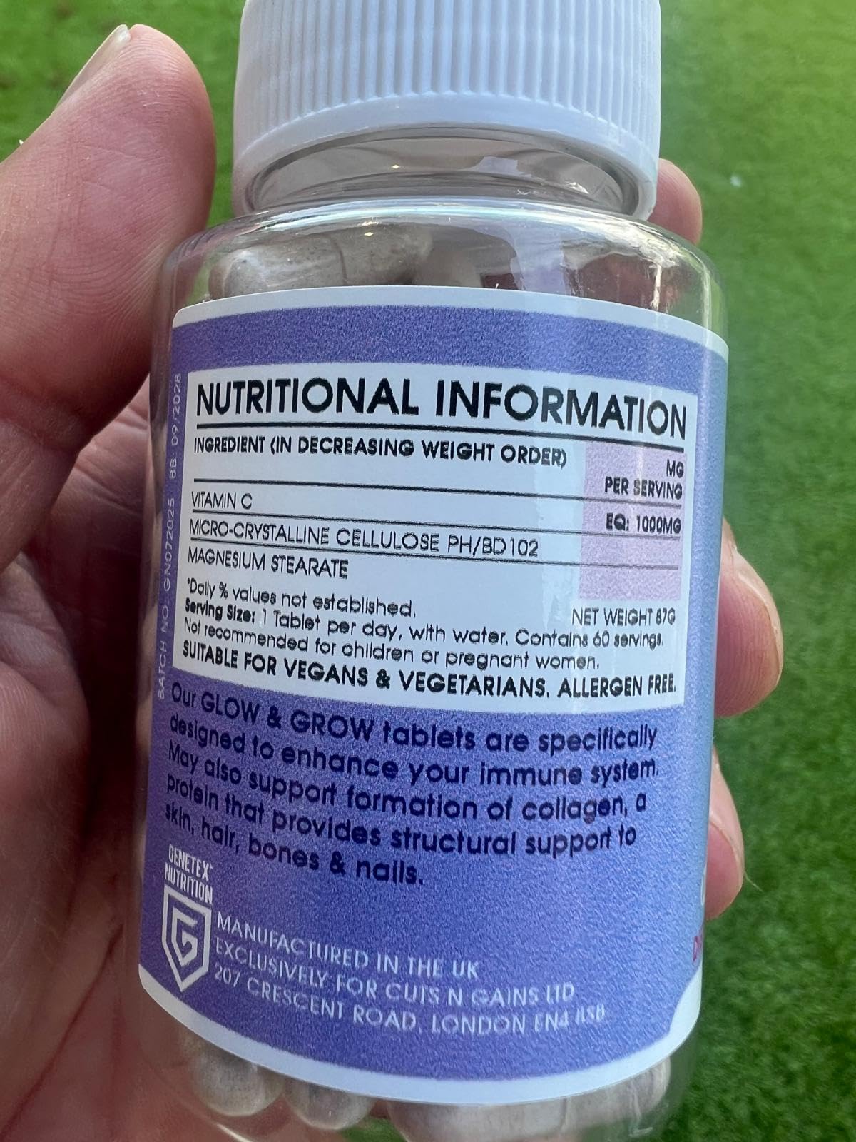 MoovWell Glow & Grow Vitamin C Supplement for Men & Women Hair, Skin & Nails | Vegan & Allergen-Free | Natural Skin & Hair Support | Made in UK | Daily Beauty Nutrition | 60 Capsules