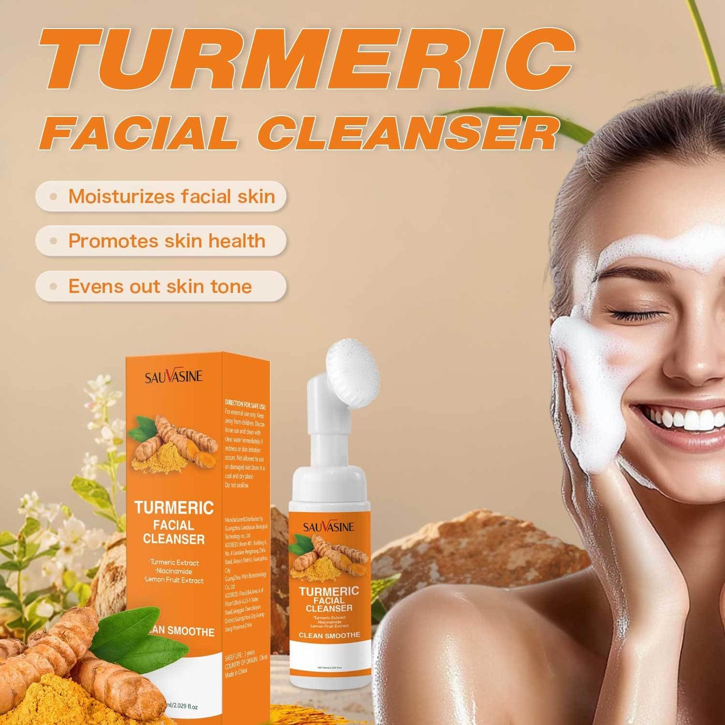 IZBEAUVO urmeric Face Wash, Turmeric Foaming Cleanser,Turmeric Facial Cleanser, Ultra-Gentle Clean And Clear Cleanser For Acne Prone Skin