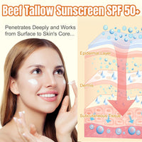 SingHao Beef Tallow Sunscreen SPF 50+,Natural Tallow Sun Cream for Face & Body,Tallow Balm Instant Sun Protection,Body Moisturiser for Dry Skin,SPF 50 Face Moisturiser,Light Texture,Natural Ingredients