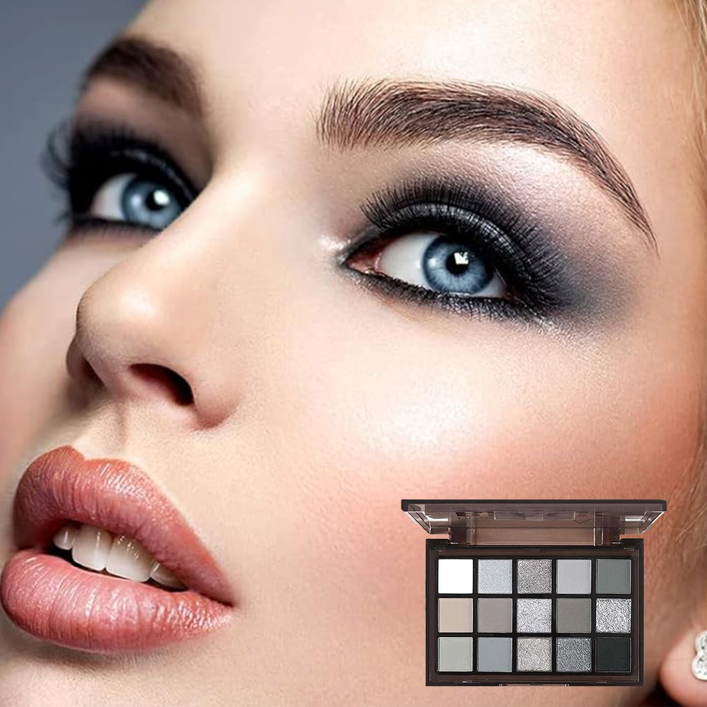 QUIWEN Black Eyeshadow Palette, Smokey Eye Shadow Pallets For Women, 15 Colour Matte Glitter Eyeshadow Palette, Black Silver Gray White Eyeshadow, Cold Tone Long Lasting Highly Pigmented Gothic Eye Makeup