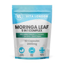VL Vita London Moringa Leaf Capsules 2000mg | Added Vitamin C + Turmeric + Spirulina + Black Pepper | High Strength Supplements for Men & Women | 180 Vegan Capsules (Not Powder, Tablets of Gummies)