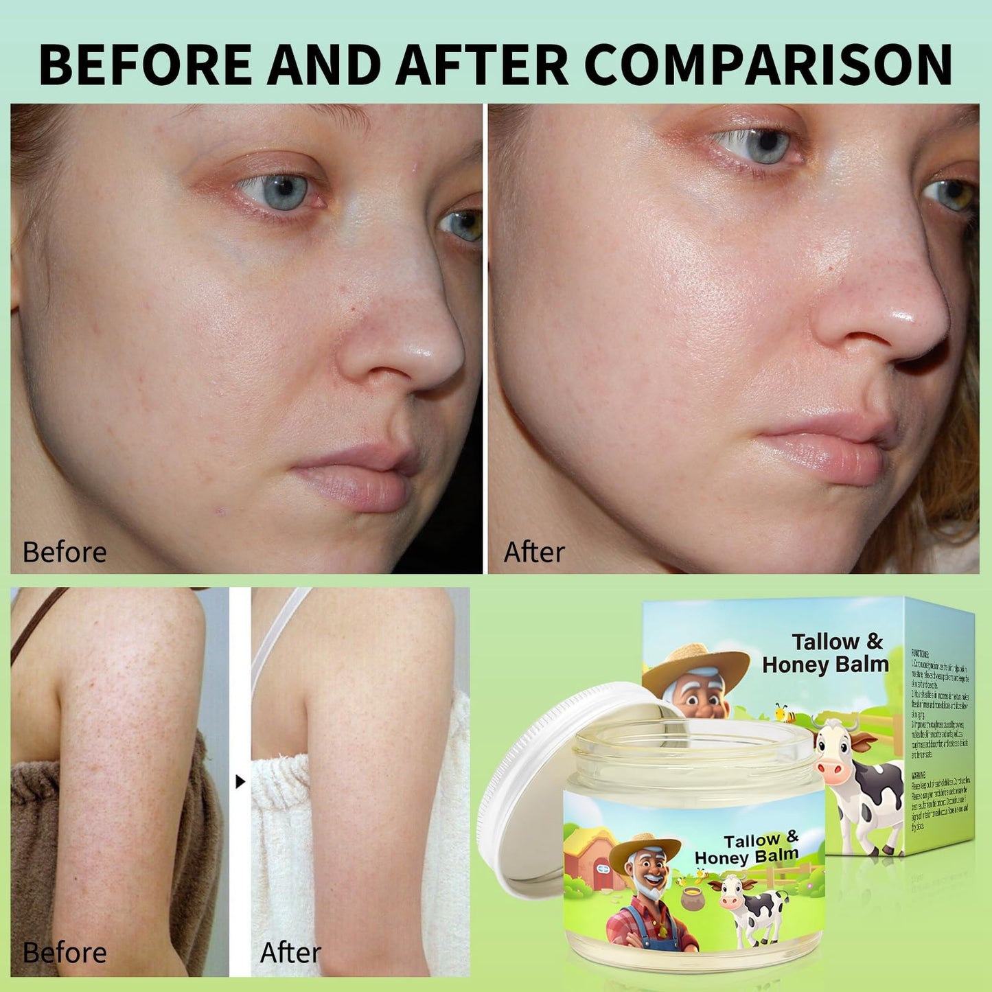 QinZiEn Tallow and Honey Balm,Beef-Tallow Skin Care,Beef-Tallow Moisturiser,Beef-Tallow Face Cream,Smooth Organic Beef-Tallow Skin Lightening Cream,Deeply Moisturizing Beef-Tallow for Dry Skin Face Balm