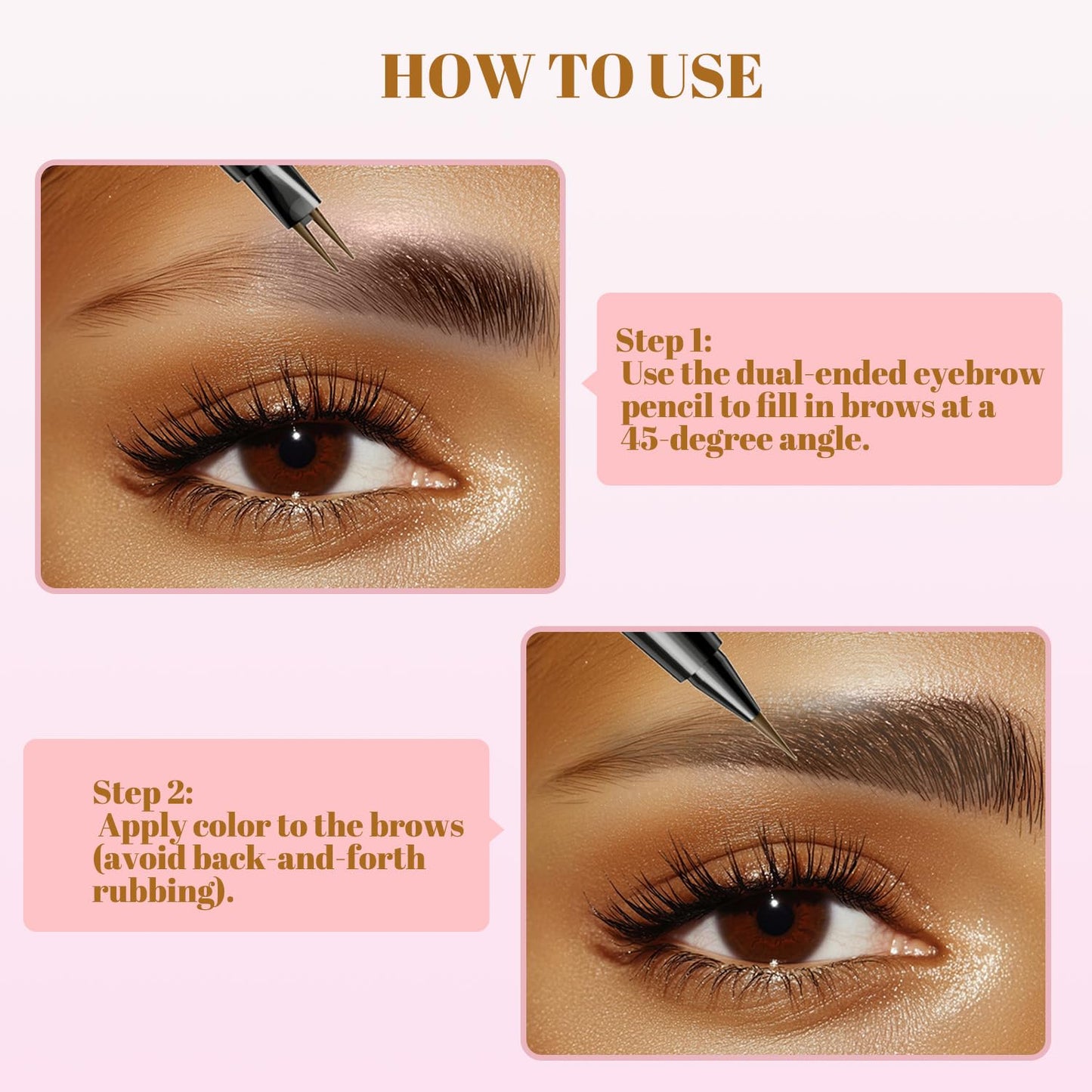 Generic Dual-End Design Microblading Eyebrow Pen with Blush, Natural Brows, Waterproof, Long-Lasting(Black Brown)