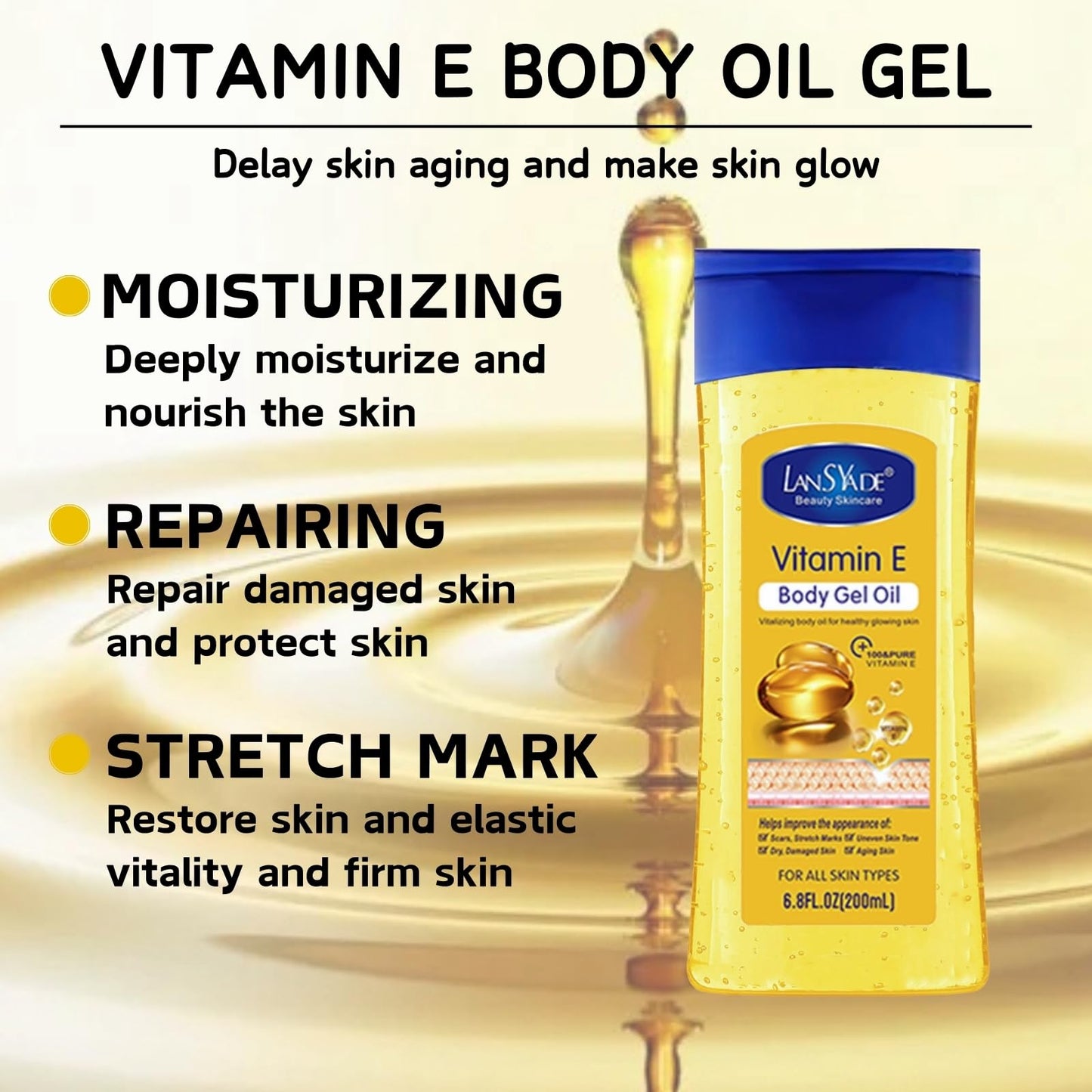 Essential Oils for Skin - Vitamin E Body Oil for Women - Body Skin Care for Anti-Aging,Brightening,Firming,Nourishing,Moisturizing - Face & Body Oil - Facial Oil Gel - Stretch Mark Oil