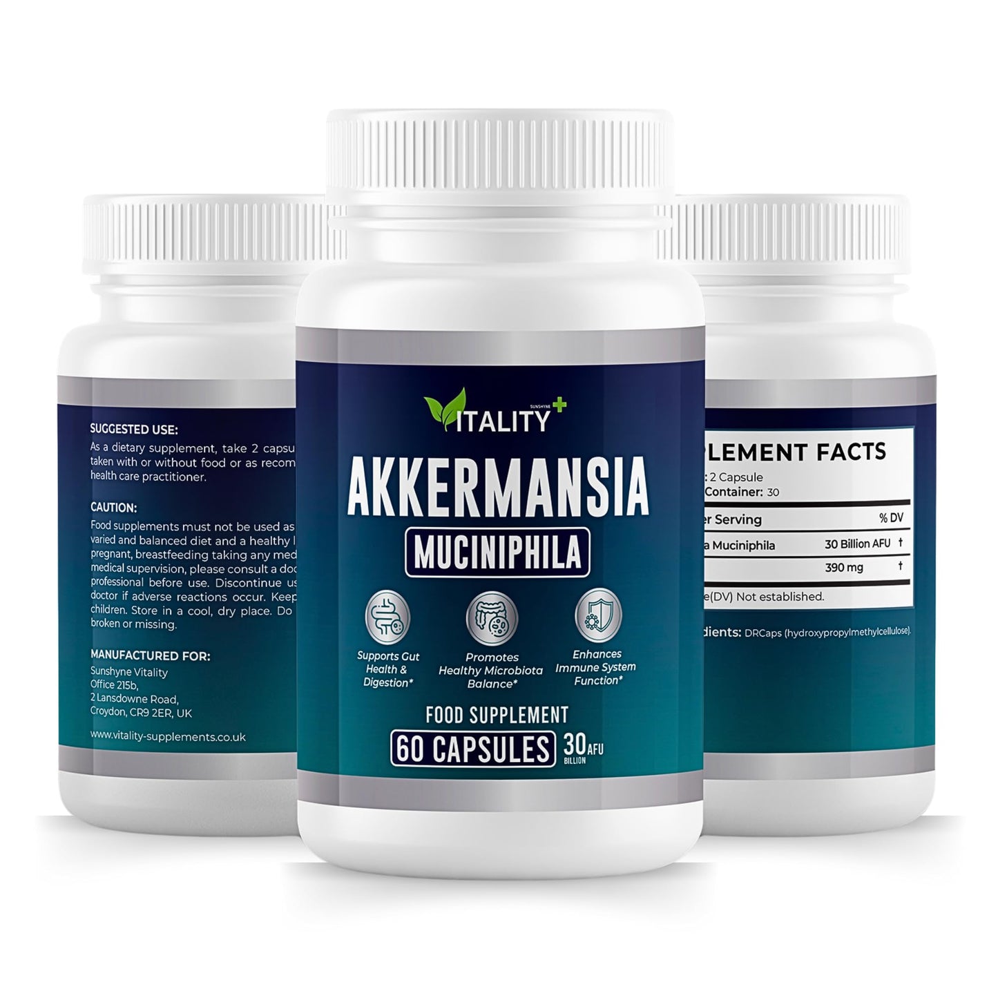 Akkermansia Probiotic & Prebiotic 30 Billion AFU with Inulin – Ultimate Gut Health, Immune Support & Weight Management – 1 Months Supply