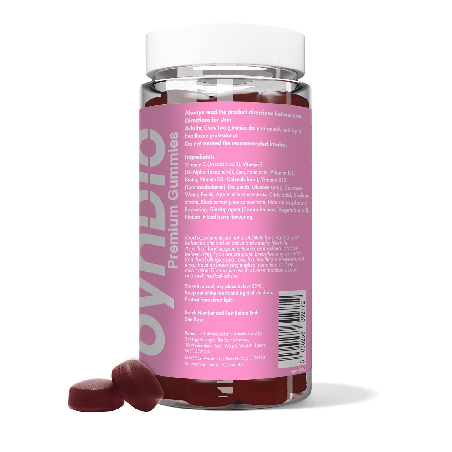 SynBio Pregnancy Gummies | Prenatal Multivitamin with Folic Acid, Vitamin D3, B12, Zinc & More | Gelatin Free, Vegetarian, Nut Free | 60 Mixed Berry Gummies for Daily Pregnancy Support