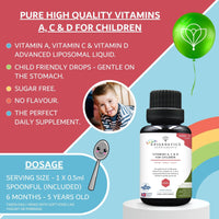Epigenetics Kids Vitamins A, C & D for Children & Baby | Bones, Vision & Heart | Sugar Free Liposomal Liquid Multivitamin Supplement | 2 Month Supply | 30ml Bottle with Spoon. Vegetarian & UK Made