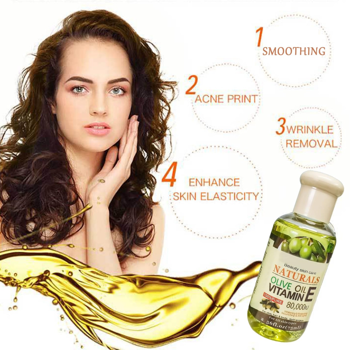 DMQ 2PCS Olive Vitamin E Skin Oil,Anti Dry Body Oil,Firming Face Oil and Serum,Face & Body Skincare.Vitamin E Olive Bodu Oil,Natural Body Massage Oil,Hydrating Body Oil for Dry Skin,Relieve Dryness-75ML