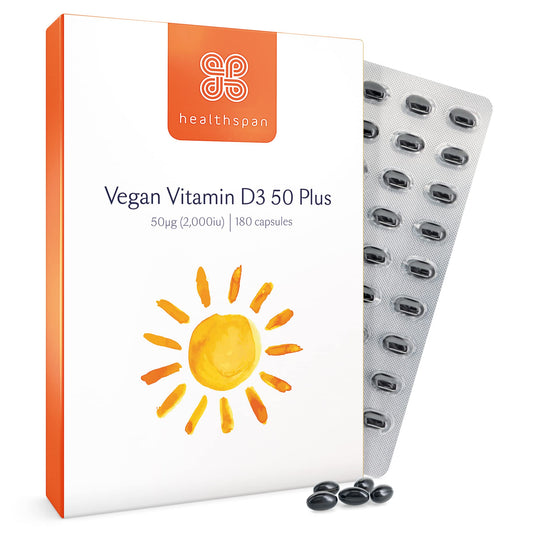 healthspan Healthspan Vegan Vitamin D3 50 Plus | 180 Capsules | 50 Micrograms of Vitamin D | Healthy Muscle, Bones & Teeth | Immune Support