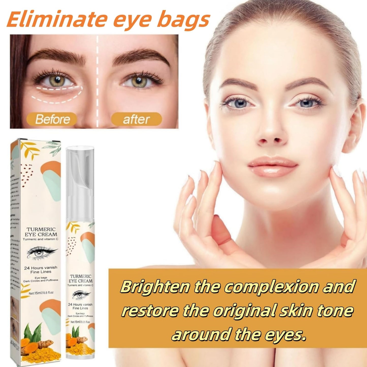 Turmeric Eye Cream,Dark Circle Eye Cream,Anti Wrinkle E-ye Cre-am,Turmeric Serum For Face,Retinol Serum Anti Aging,Reduces Fine Lines, For Dull E-ye Skin,Turm-eric Balm For Radiant&Glowing Skin
