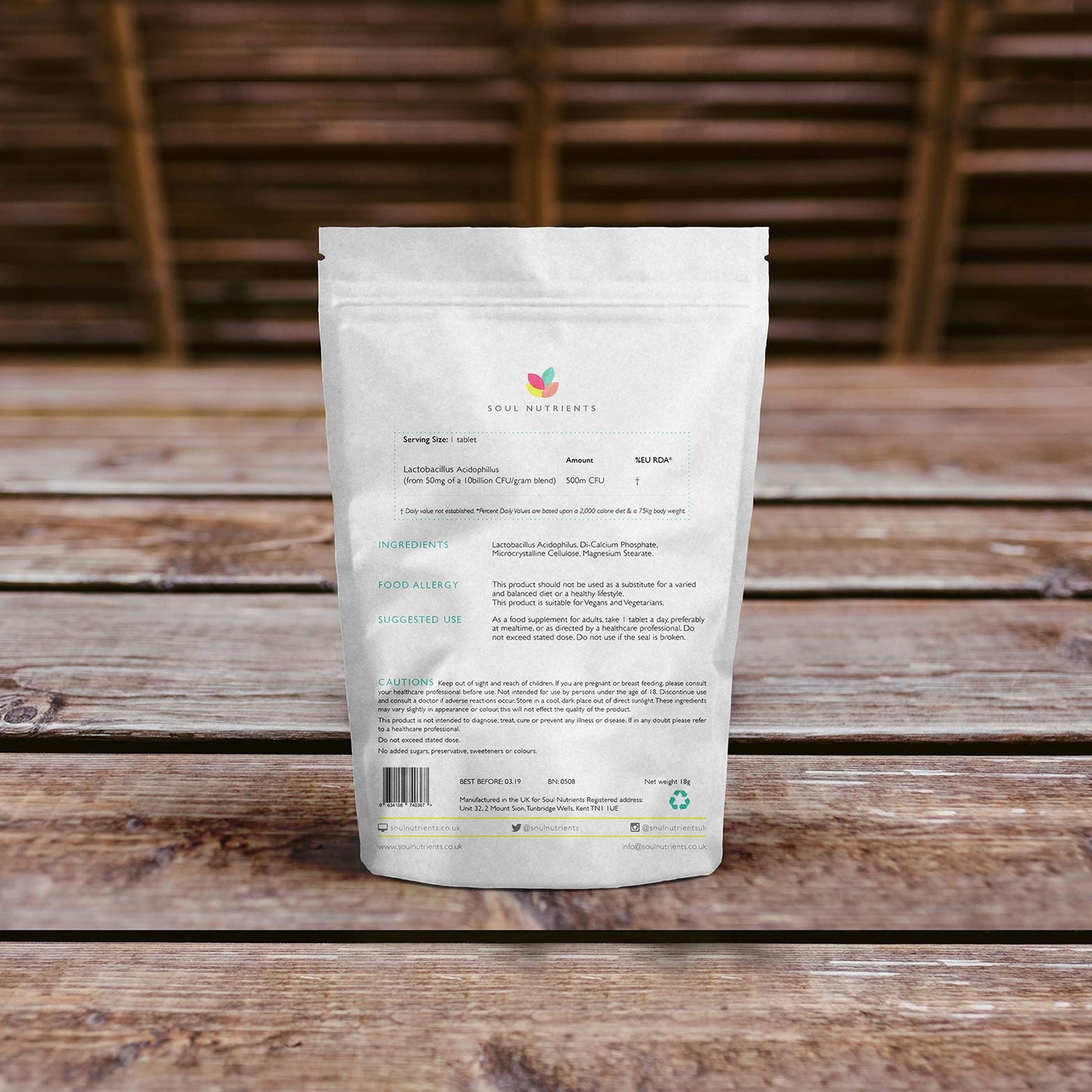 Soul Nutrients | Lactobacillus Acidophilus Probiotic Tablets(120) | High Strength 550m CFU | Live Probiotic for Healthy Digestion Gut & Bowel | Vegan Probiotic