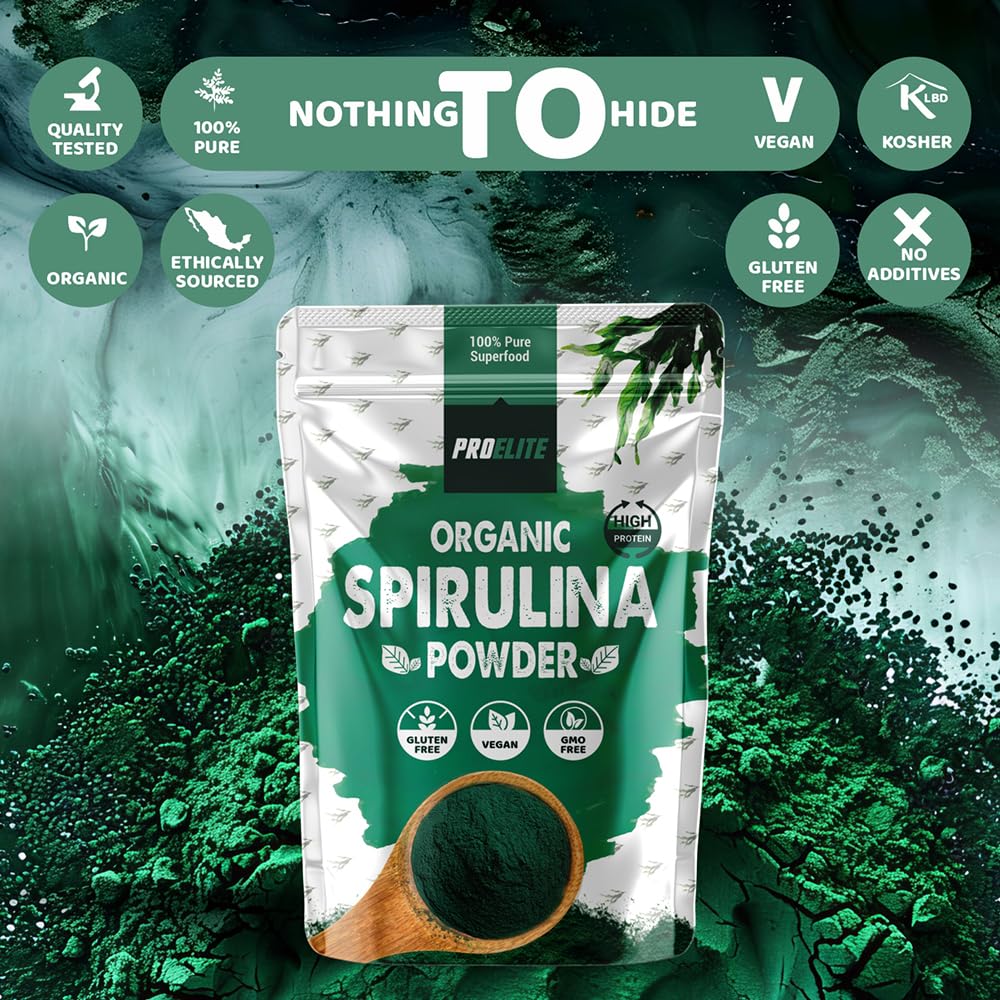 Organic Spirulina Powder 250g Natural Immune Booster | Premium Superfood Super Greens Spirulina Powder | Rich in Essential Vitamins & Minerals Vegans & Vegetarians by PROELITE