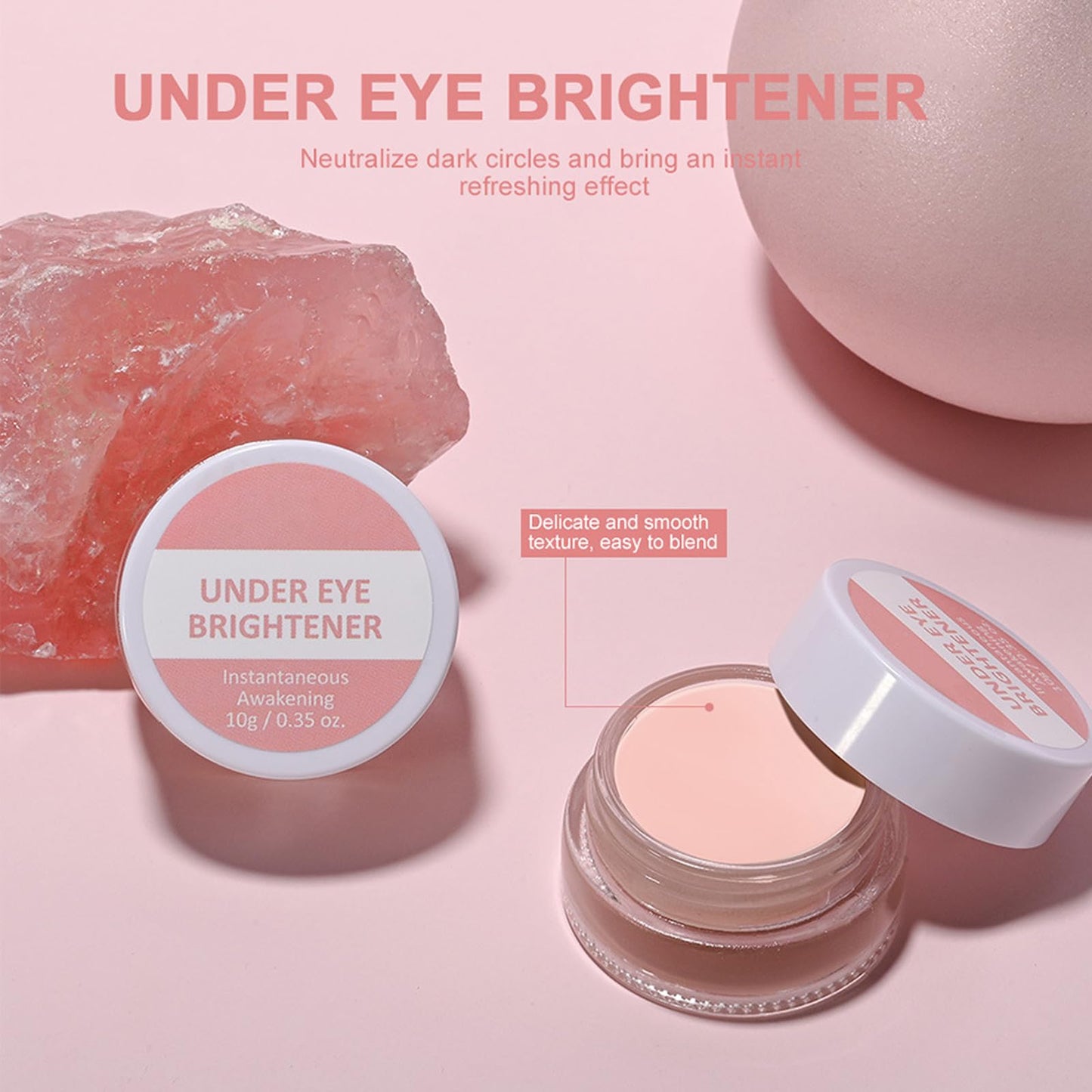 QUIWEN Under Eye Brightener,Under Eye Concealer Full Coverage Eye Highlighter Foundation for Dark Circles,Spot,Long Lasting Under Eye Brightener Concealer,Colour Correcting Primer,Pink Cream Foundation
