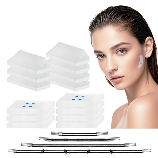 Gonggi 148Pcs Face Lift Tape Invisible with 8 String, V Edge Patches Face lift for Wrinkles, Instant Neck Lifting Tape and Bands for Double Chin Saggy, Tightening Skin Make Up Tools (70 rope + 70 cordless)