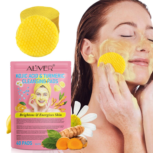 CiAIplw Turmeric Kojic Acid Exfoliating Cleansing Pads, Peeling, Acne Scars, Unclog Pores, Even Skin Tone, Turmeric Cleansing Pads for Dark Spots, Dull Skin, Helps Balance Skin Oil And Water