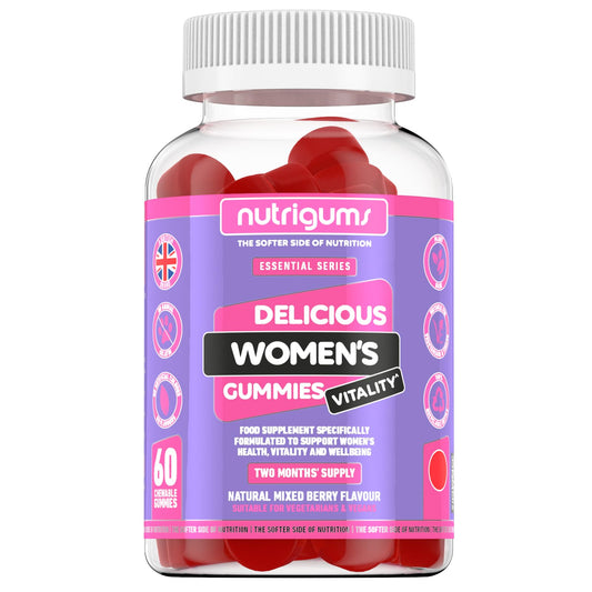 Women's Vitality | Multivitamins + Probiotics 60 Vegan Gummies | Contains 19 Active Nutrients. Gut, Bones, Energy, Hair, Skin, Vision & Immunity. Suitable for 12+ Years by NUTRIGUMS®