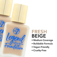 W7 Legend Foundation - Creamy Liquid Foundation for Poreless, Semi-Matte Medium Coverage - 28ml (Fresh Beige)