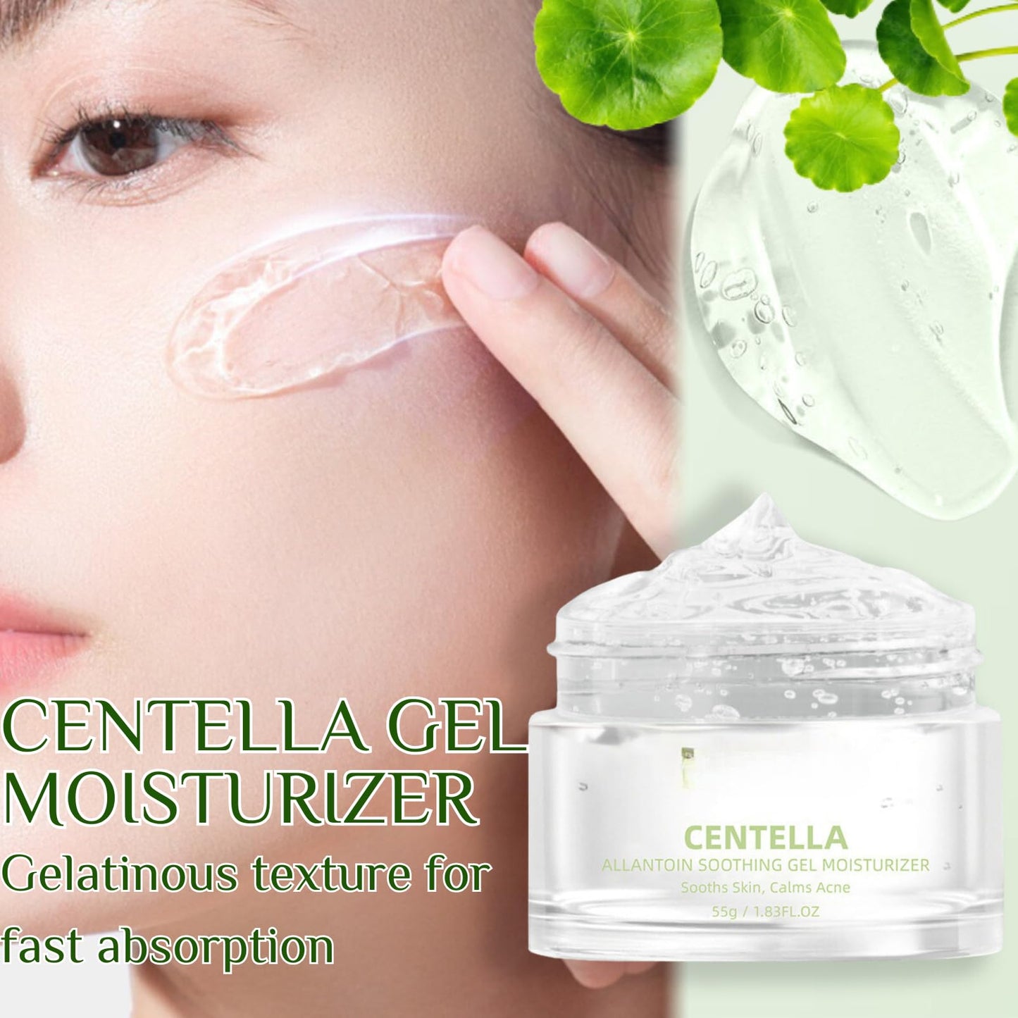 Hydrating Centella Gel Cream - Face Moisturizer for Women - Nourish Moisturiser for Oily Skin - Face Cream for Women - Centella Asiatica Gel Moisturiser - Sooths Skin Calms Acne 55g