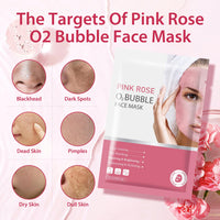 IREV 10 Pack Pink Rose O2 Bubble Face Masks Sheet Foaming Face Mask Purifying Facial Mask for Acne and Pores for Deep Cleansing and Rejuvenating Facial Treatment Mask Beauty Skincare