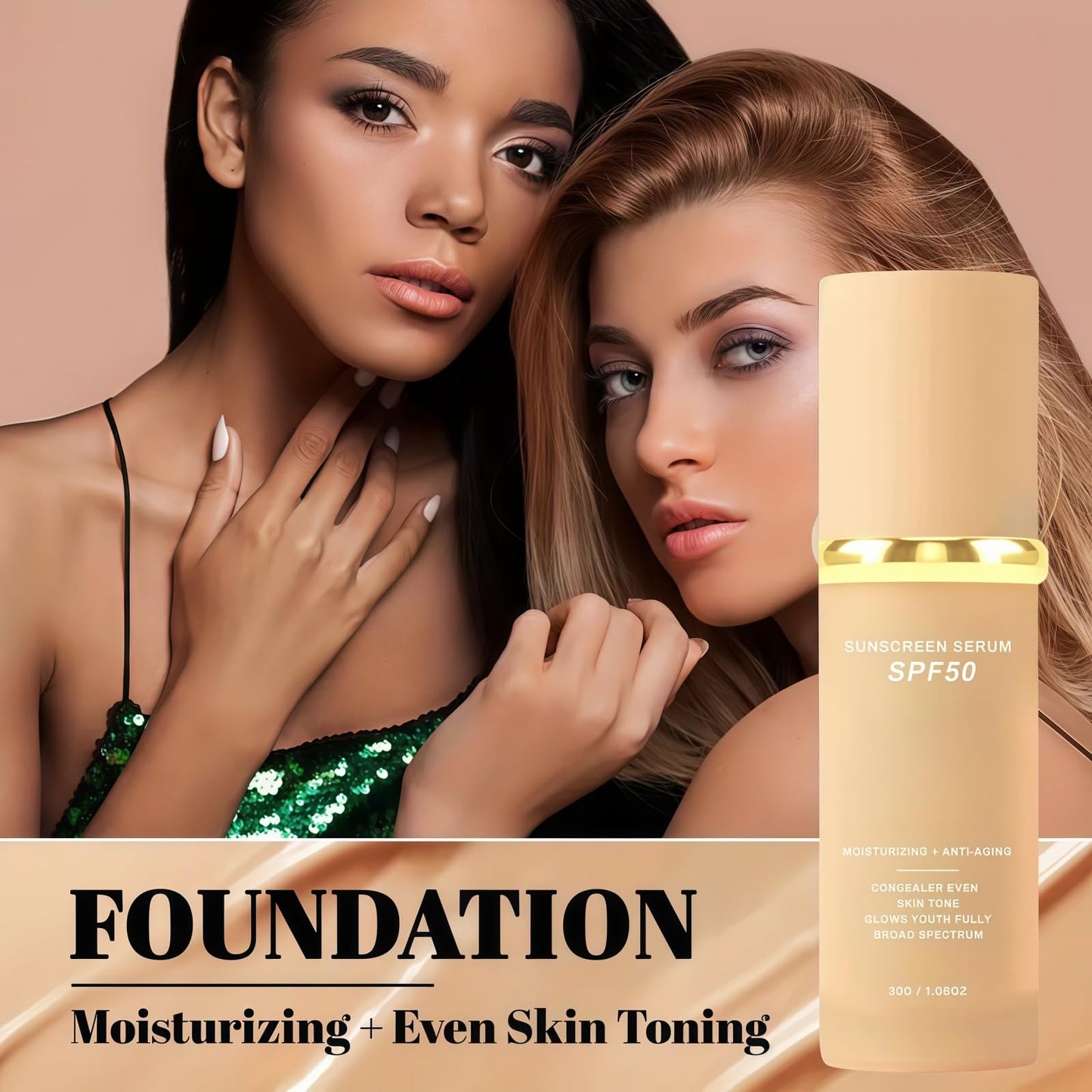 Jinjiar 4 in 1 Moisturizing Full Coverage Liquid Foundation,Sunscreen Serum Spf 50 Foundation,Color Correcting Primer with Spf 50+,Skin Tint Foundation,Face Suncream,Found-ation Matte,Waterproof Found-ation