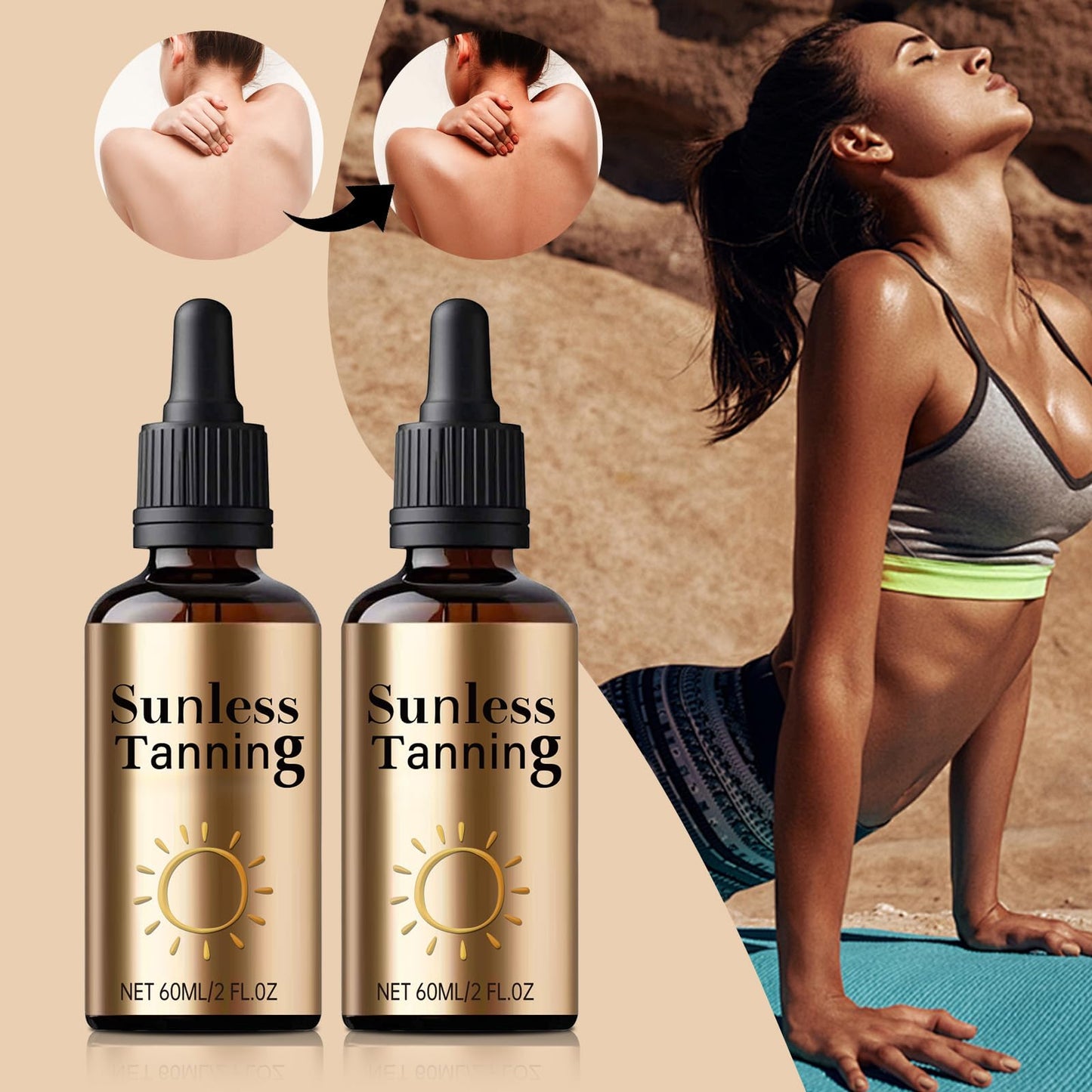 Sunless Tanning Drops, Melanin Glow Drops for Face and Body, Tans Without Sun, Promotes Natural Skin Tone, Unisex for All Skin Types - Achieve Natural Sun-Kissed Glow Without Sun Exposure 60ML