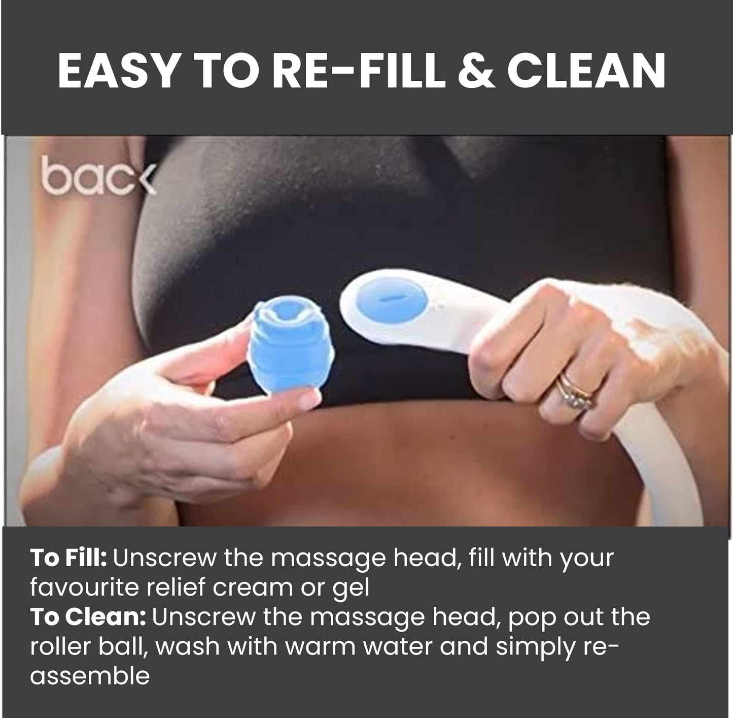 back BACK Easy Applicator | Deep Tissue Massager and Application of Your Favorite Topical Gel or Cream to Hard to Reach Areas