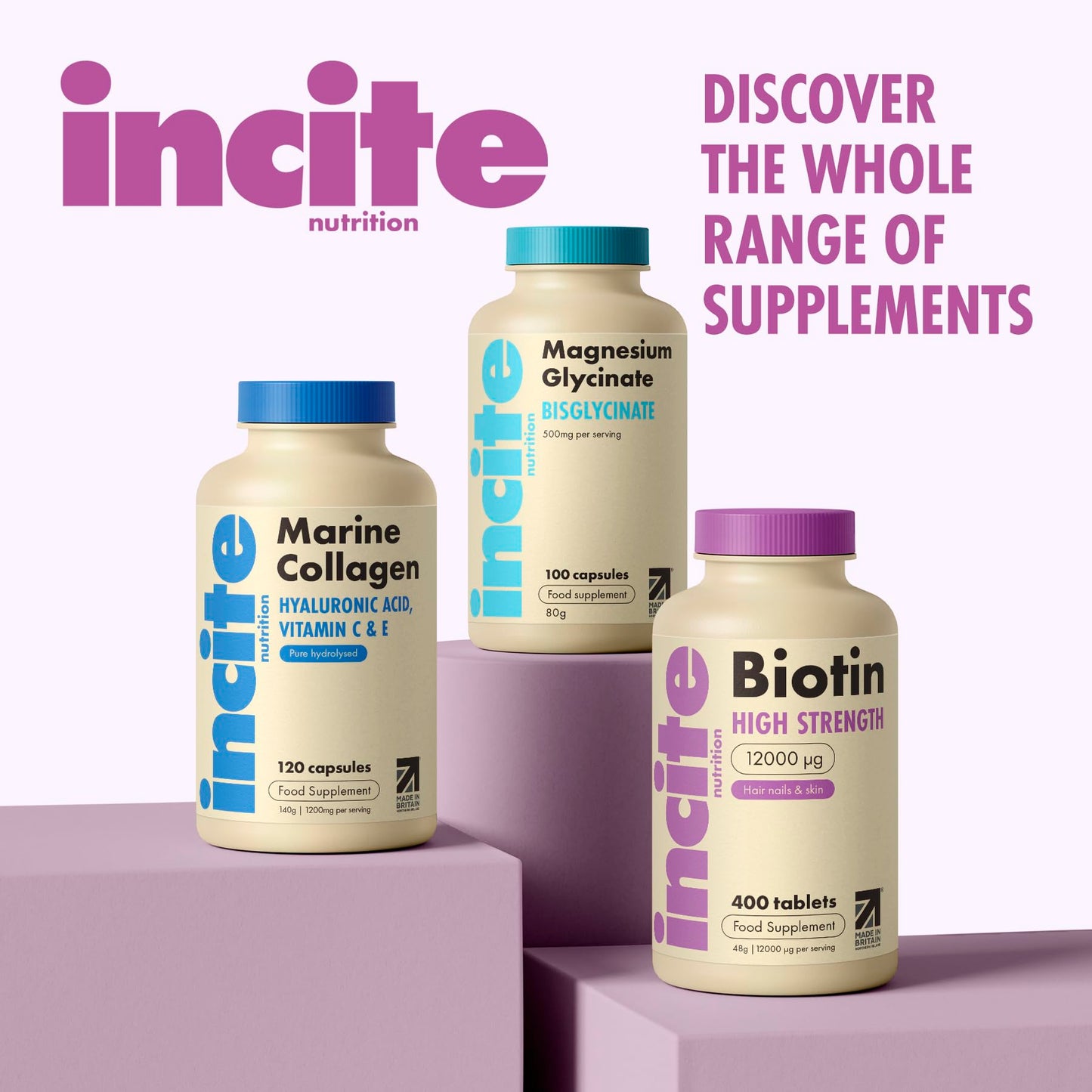 Incite Nutrition Biotin Hair Growth Support Supplement 12,000mcg - 400 Tiny 6mm Tablets (Full Year Plus Supply) - for Men & Women