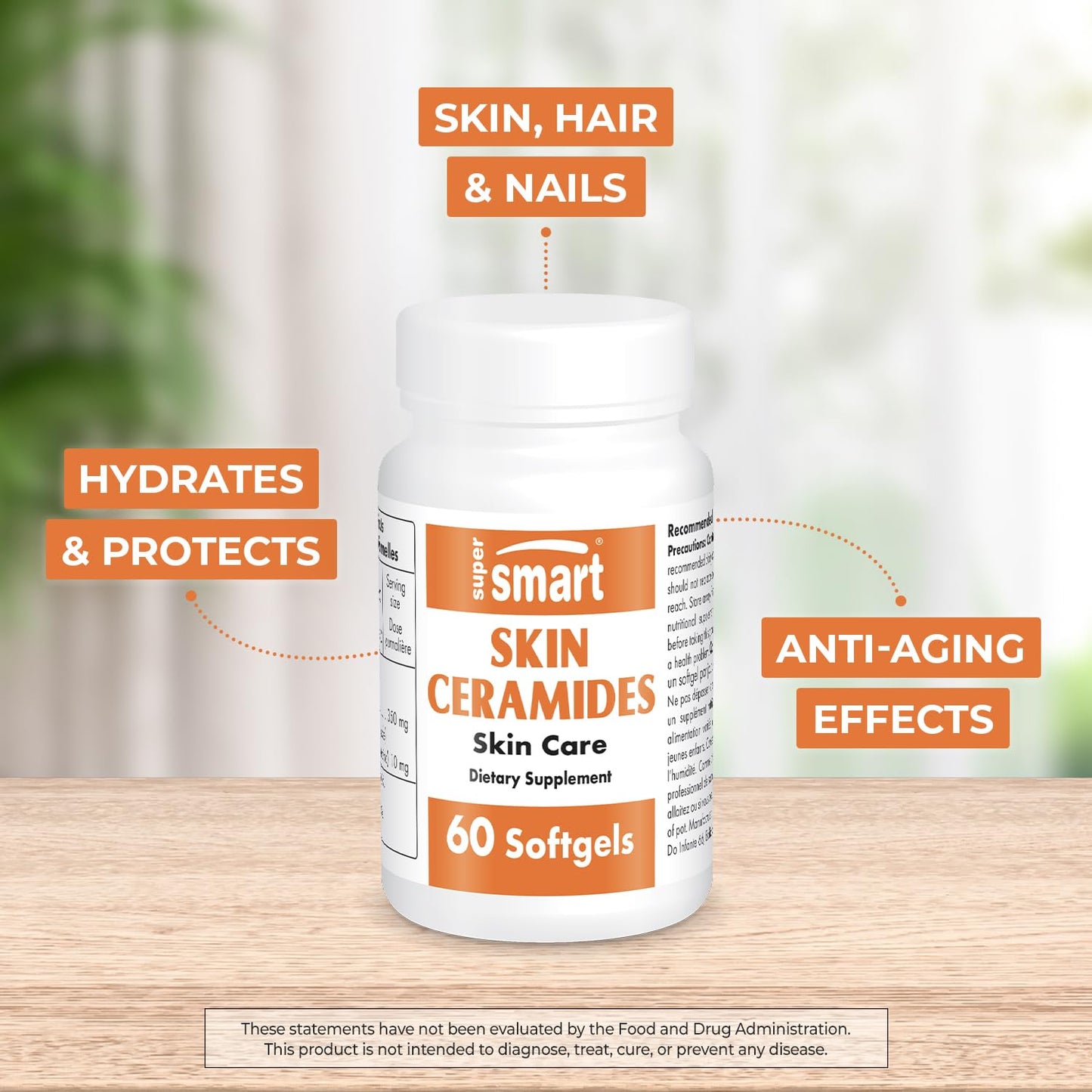 SUPERSMART Supersmart - Skin Ceramides - with Zinc - Powerful Skin Hydration, Protection & Care Supplement | Non-GMO & Gluten Free & Gluten Free - 60 Softgels