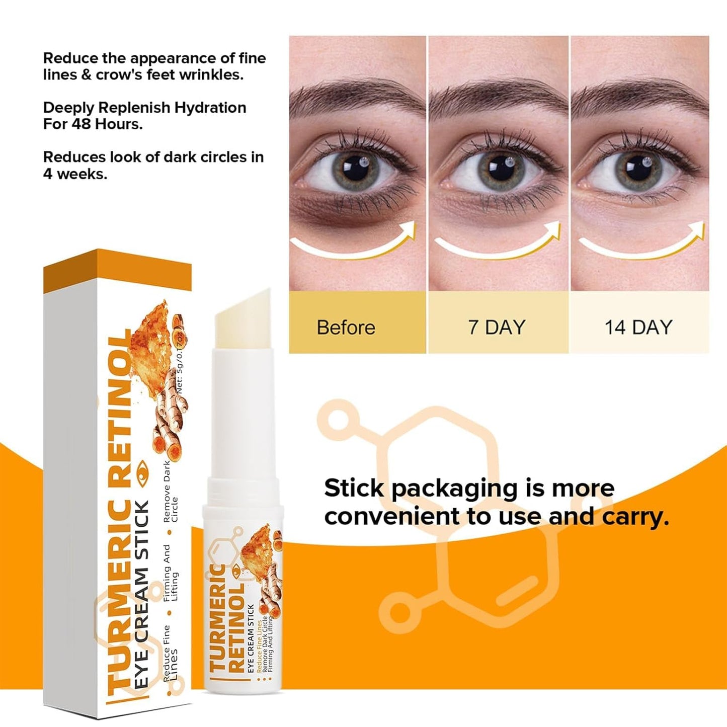 agctrler 2 Pieces Turmeric Eye Cream Stick, Turmeric Retinol Eye Balm Pen, Retinol Eye Cream, for Dark Circles and Wrinkles, Reduces Puffiness, Fine Lines and Eye Bags, for All Skin Types