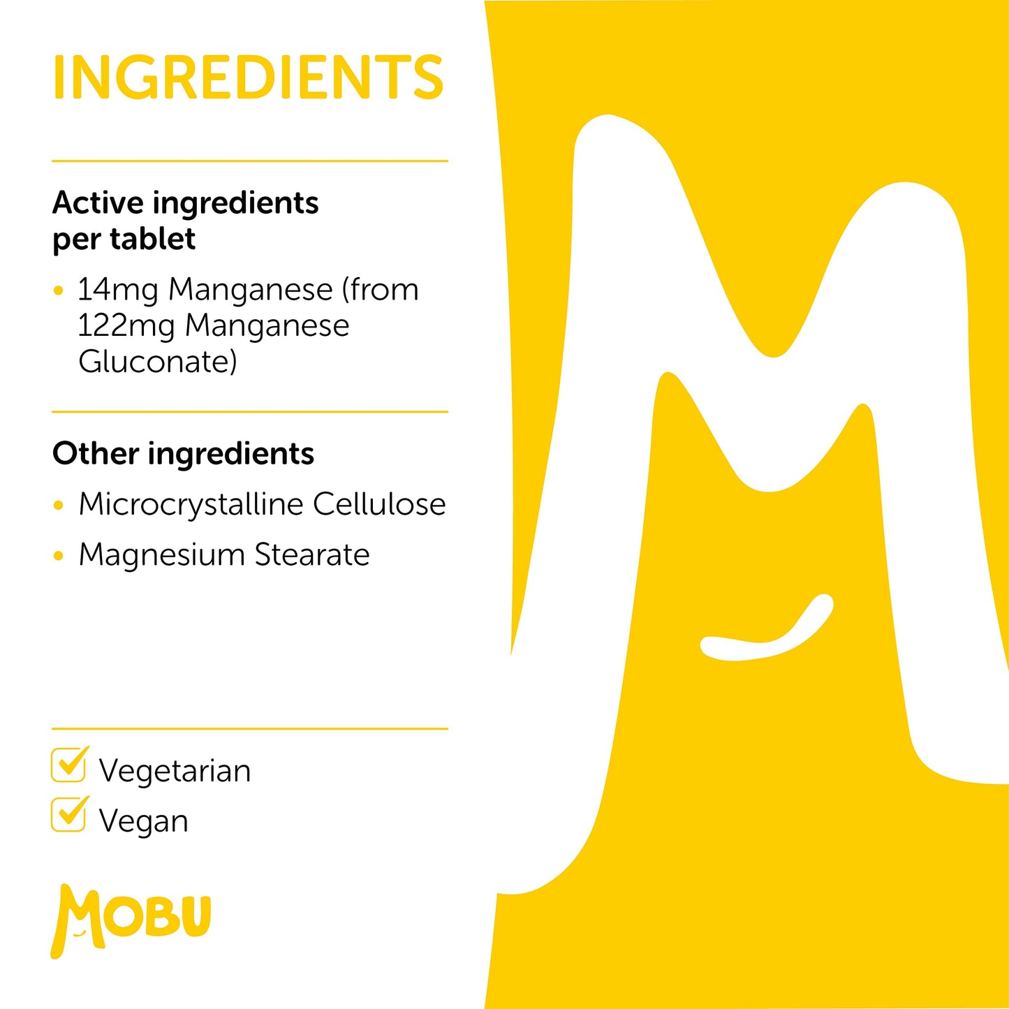 Manganese 14mg 120 Tablets | Joint Support Cartilage & Bone Health | Mineral Supplement | Vegan UK Made | GMP Approved | MOBU