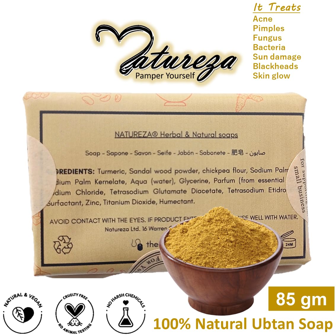 Natureza Organic Handmade Ubtan Sandalwood soap Turmeric soap bar 90g