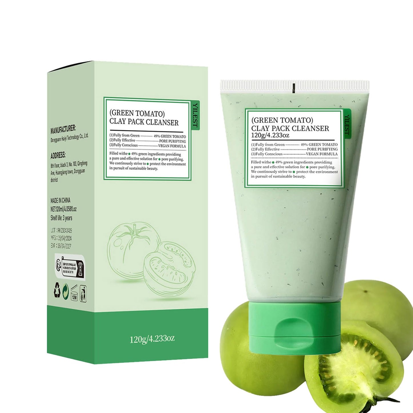 QIEEUMIN Green Tomato Clay Mask Pore Cleanser Pore Purifying with 49% Green Tomato Extract Moisturising Water Locking Antioxidant Sebum & Clogged Pore Care Exfoliation Fragrance-Free 120g