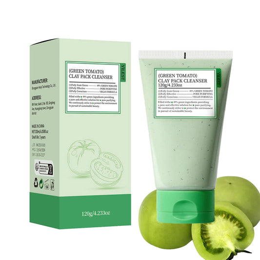 QIEEUMIN Green Tomato Clay Mask Pore Cleanser Pore Purifying with 49% Green Tomato Extract Moisturising Water Locking Antioxidant Sebum & Clogged Pore Care Exfoliation Fragrance-Free 120g