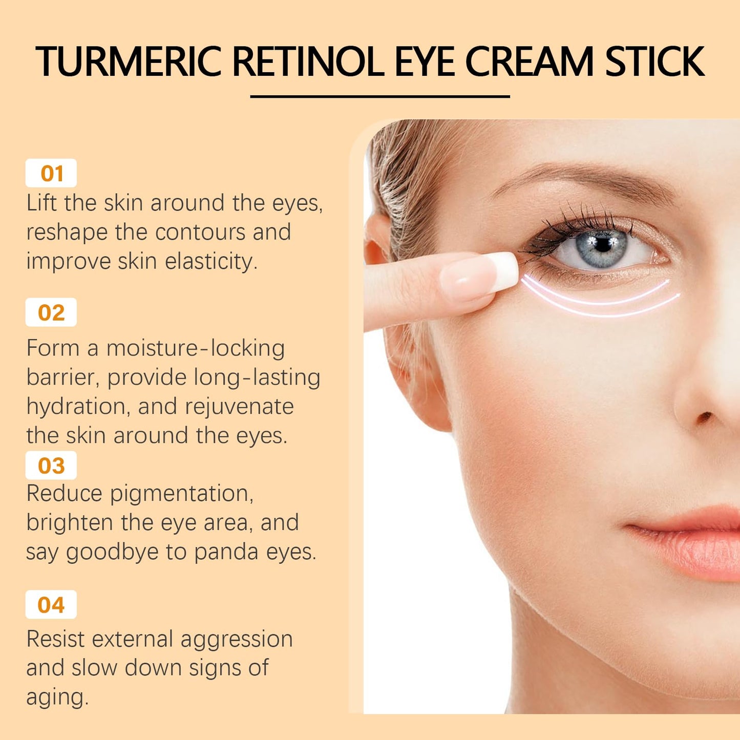 Turmeric Retinol Eye Balm Pen, Turmeric Retinol Eye Cream Stick, Turmeric Eye Cream Pen, Turmeric Retinol Eye Pen, Moisturising Eye Balm Stick Reduces Swelling and Bags