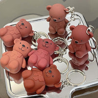 Grospe 2 in 1 Keychain Bear Lipsticks Velvet Matte Lipstick Long Lasting Waterproof Lip Gloss Cute 2 in 1 Key Chain Bear Lipstick Lip Mud Nice Gift for Girls Women - C(6 colors)